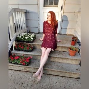 Francesca’s burgundy lace dress size Small